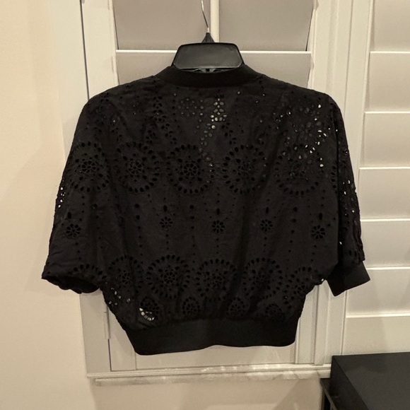 NWOT Zara Embroidered Eyelet Bomber Jacket Cropped Black Size Medium - Picture 12 of 14